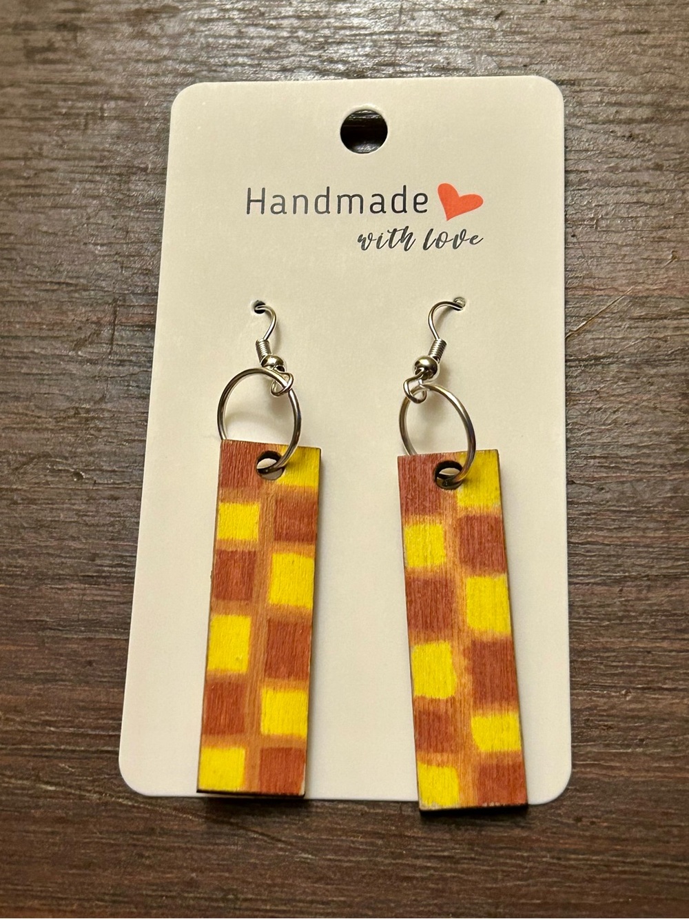 NWT Handmade One Of A Kind Plaid Fall Vibes Wooden Earrings -Jewelry